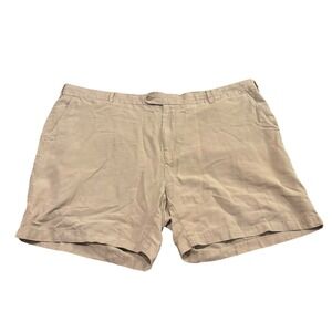 Peter Millar Seaside Collection Men 44x6 Khaki Silk Linen Cotton Shorts Tan Flat